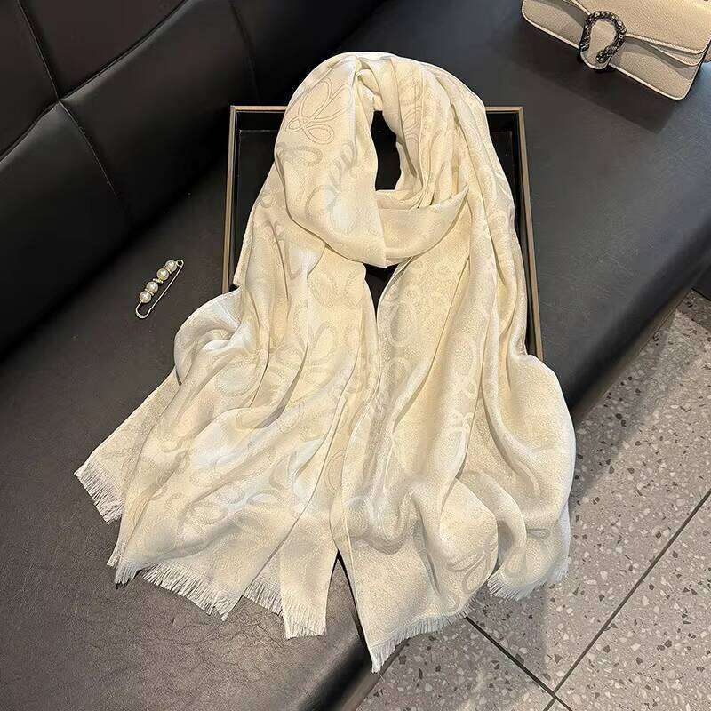 Luxury Brand Winter Double-Sided Fabric Jacquard Scarf Solid Color Cashmere silver Women's Designer Pattern