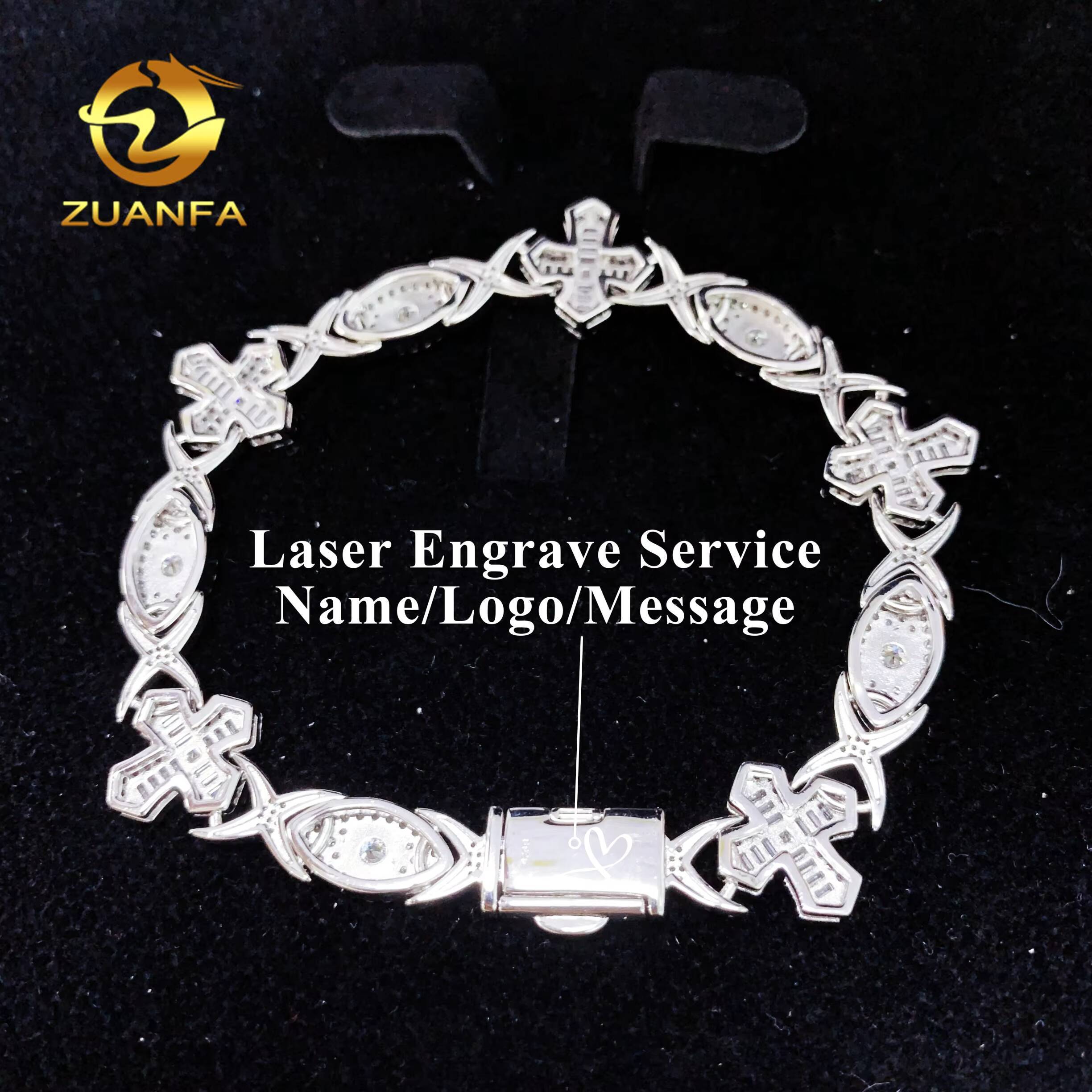 GRA Certified Cross Evil Eyes Baguette Moissanite Cross Bracelet Infinity Cuban Link Chain Moissanite Cuban Link Bracelet