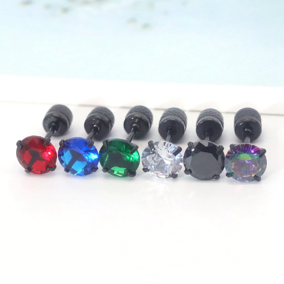1pair Medical Stainless steel Red Crystal Zircon Diamond Ear Studs Earrings Tragus Cartilage Hypoallergenic Screws Piercing Jewelry for men women