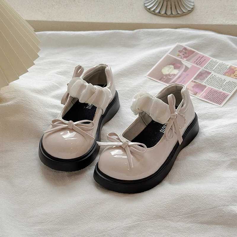 Girls Fashion Leather Shoes 318 Years Old Beige Bow Girls Single Shoes Four Seasons Hundred Nonslip Children Mary Jane ShoesT251101