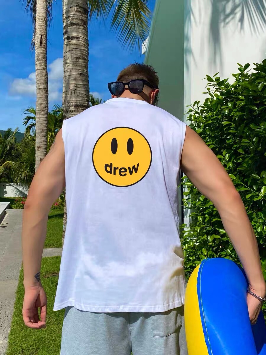 DREW HOUSE Tshirt Smiley Face Bieber DREW Loose Sleeveless Vest White T-shirts