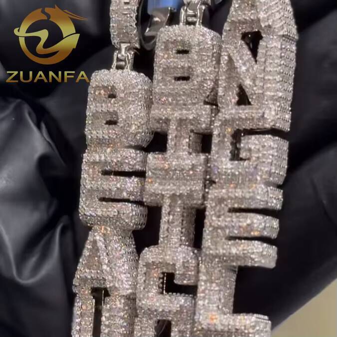 Moissanite Hip Hop Jewelry Vertical Custom Moissanite Hip Hop Pendant Iced Out 925 Silver Letter Pendant