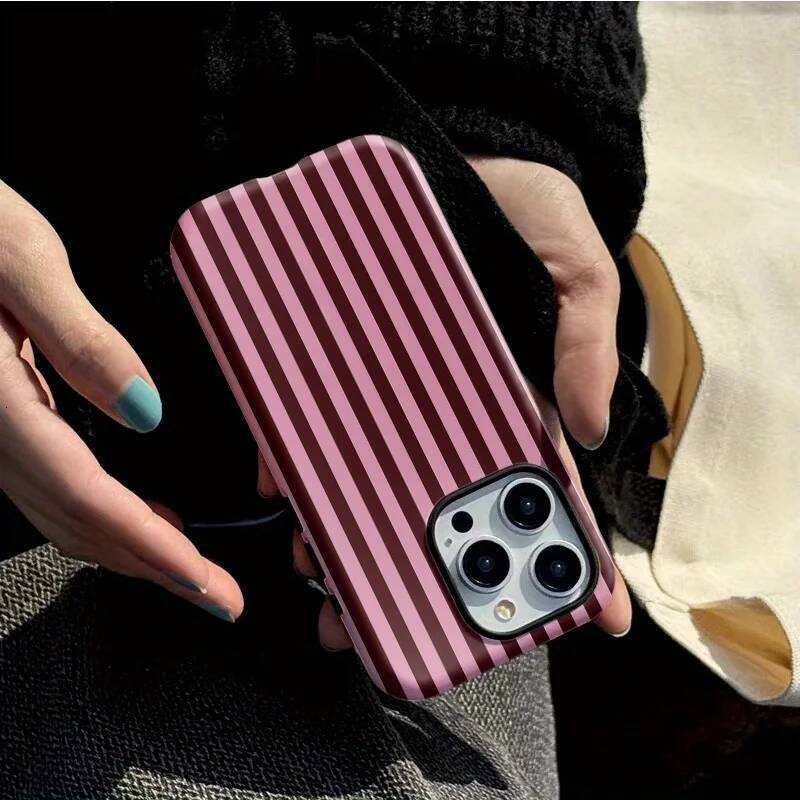 Phone Case for iPhone 16 15 14 13 12 11 X XS XR XSMAX 7 8 Pro Max Plus Luxury Fashionable Striped Black Double-layer Back Cover