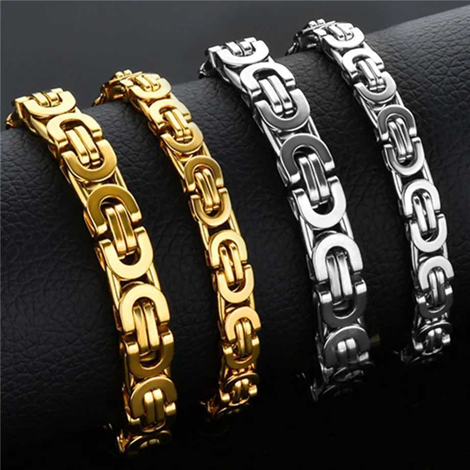 Hip Hop Byzantine Chain Gold Silver 316L Stainless Steel Mens Bracelet Wholesale Jewelry 6/8mm Y250329