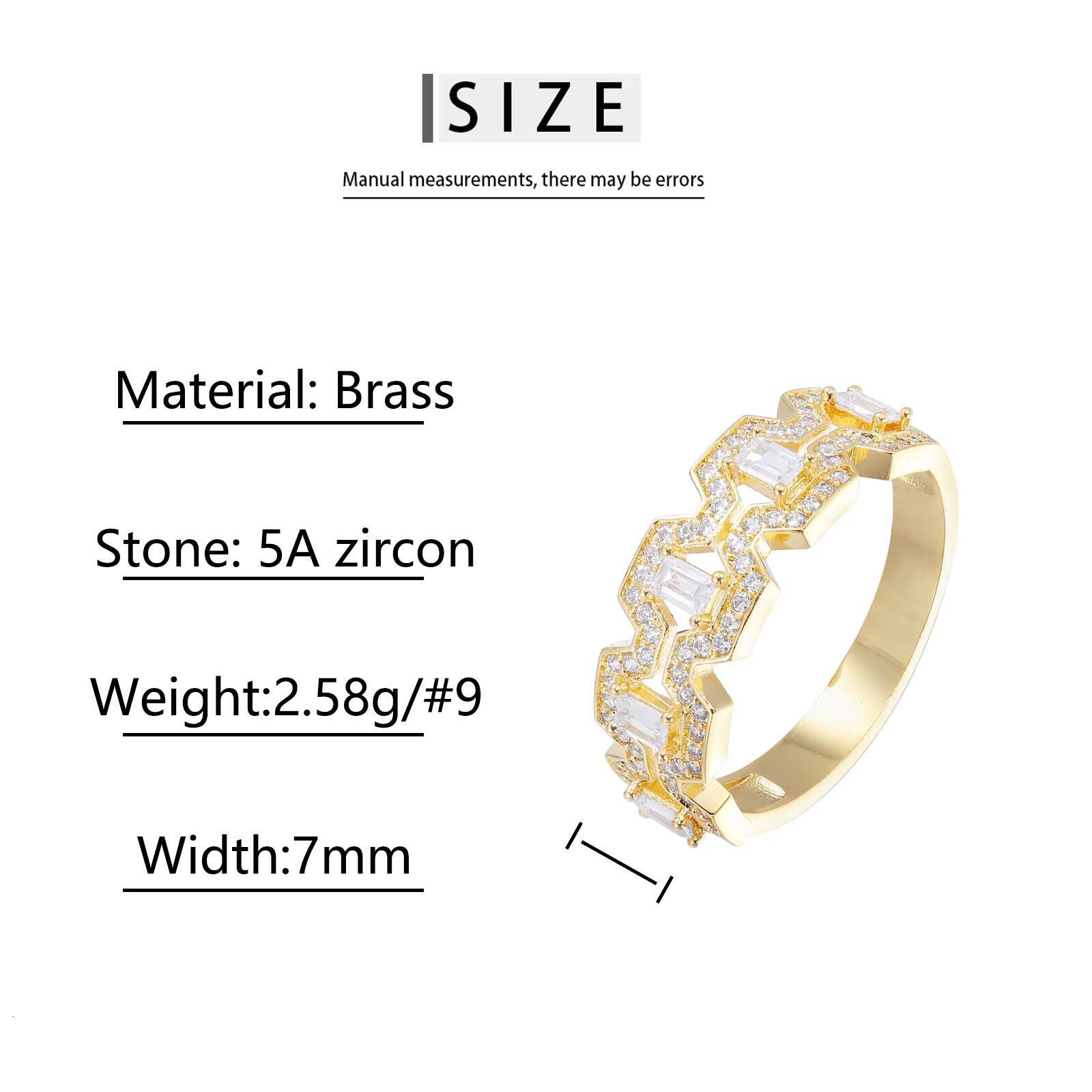 Factory Wholesale Price Bling Hip Hop Jewelry 18k Gold Plated Brass AAAAA Baguette CZ Diamond Wedding Ring for Men