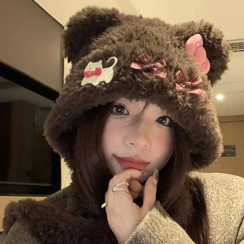 Cat Ear Trapper Hat With Big Bow Plush Winter Cap For Women Warm Animal Ear Design Cute Christmas Gift Idea Design UnisexXJ251101