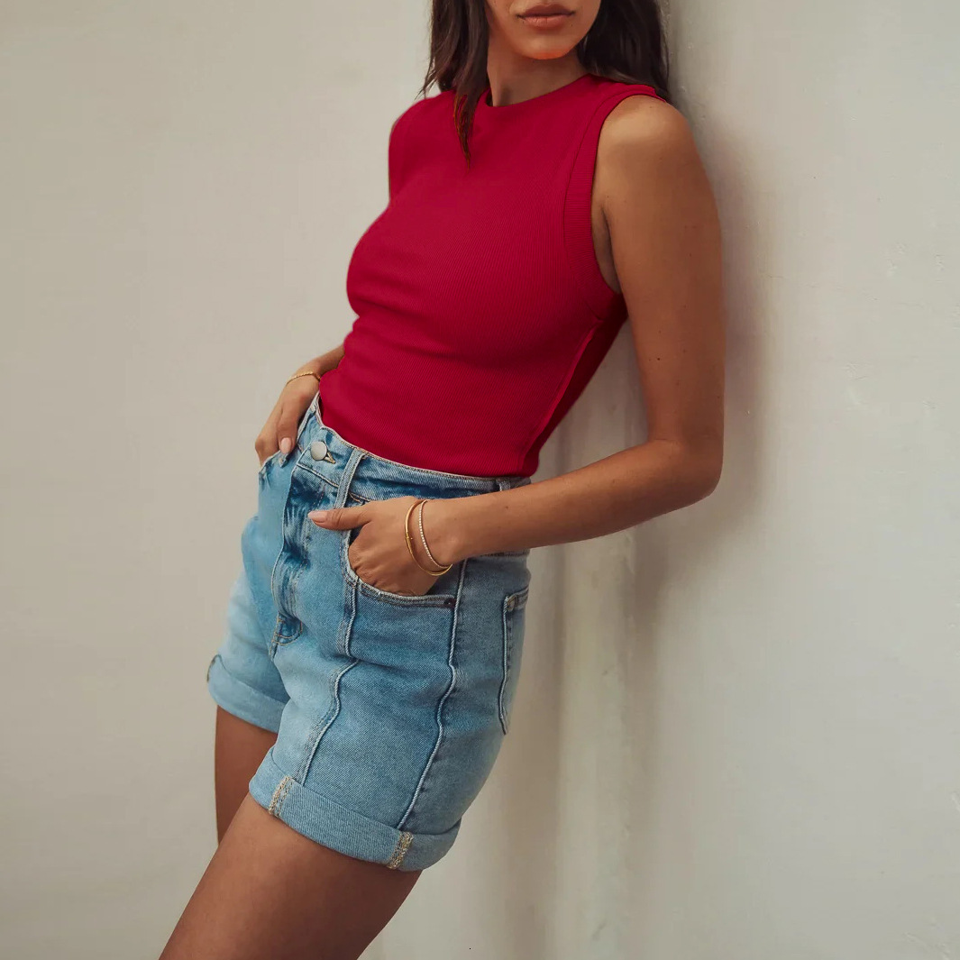 2025 Spring and Summer New Product Y2K Solid Color Slimming Thread Sleeveless Waist Top for Women