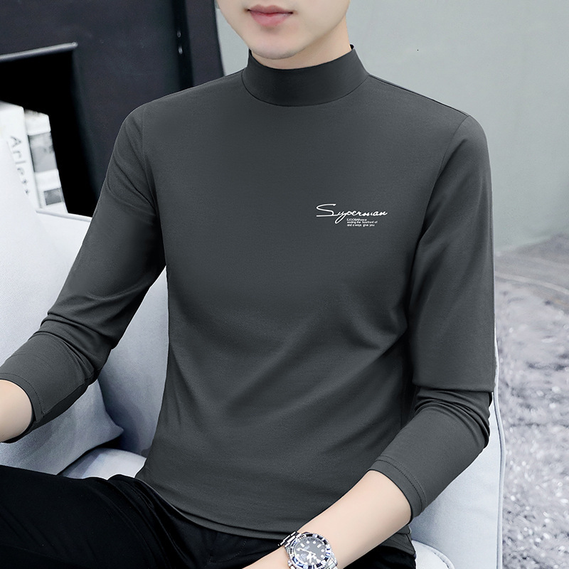 Men's Long Sleeve T-shirt Half Turtleneck Men's Base Shirt Stretch Slim Fit Designer T-shirt Cotton Casual Men's T-shirt Wholesale