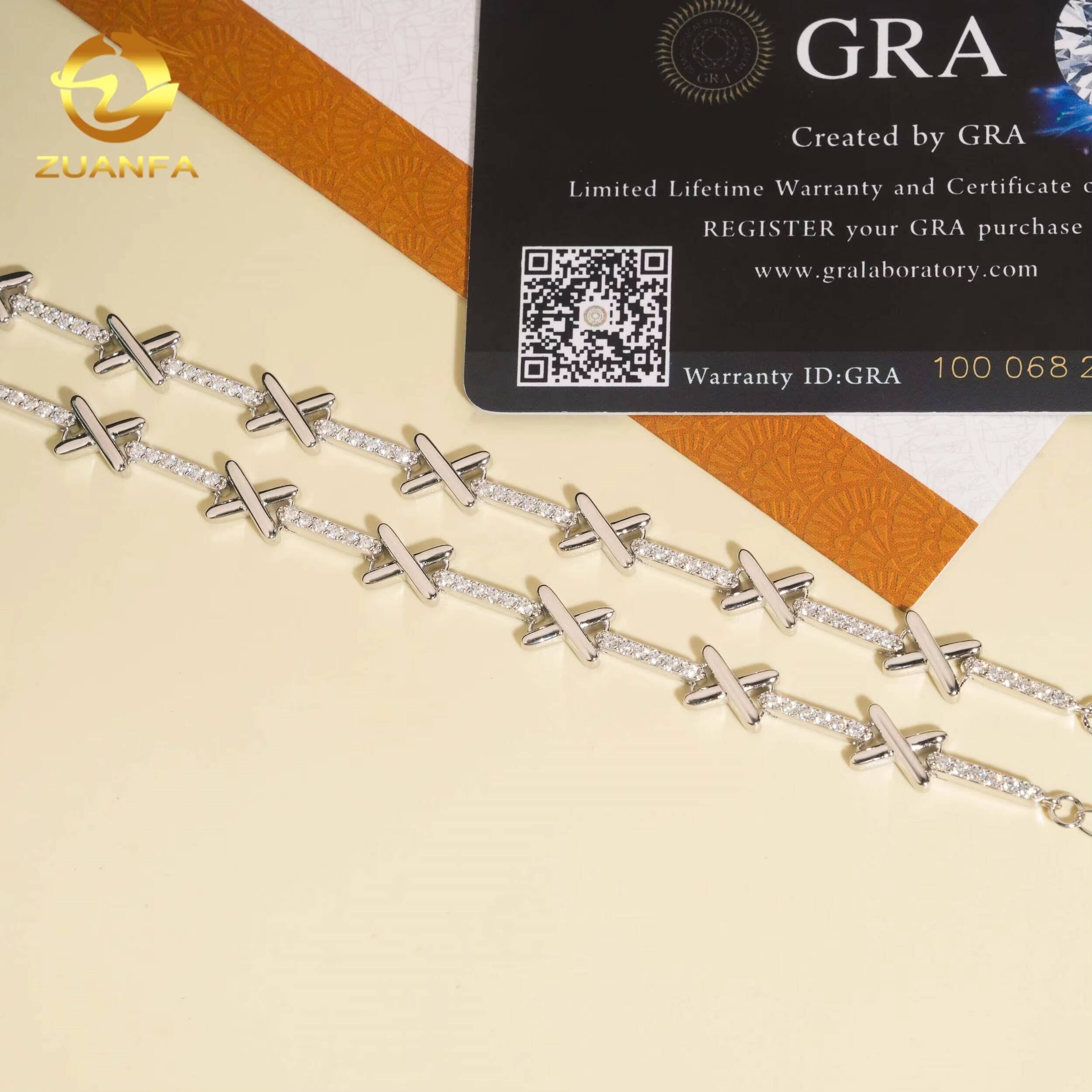 Fashion Jewelry Women VVS Moissanite X 925 Sterling Silver Bracelet With Extension Chain