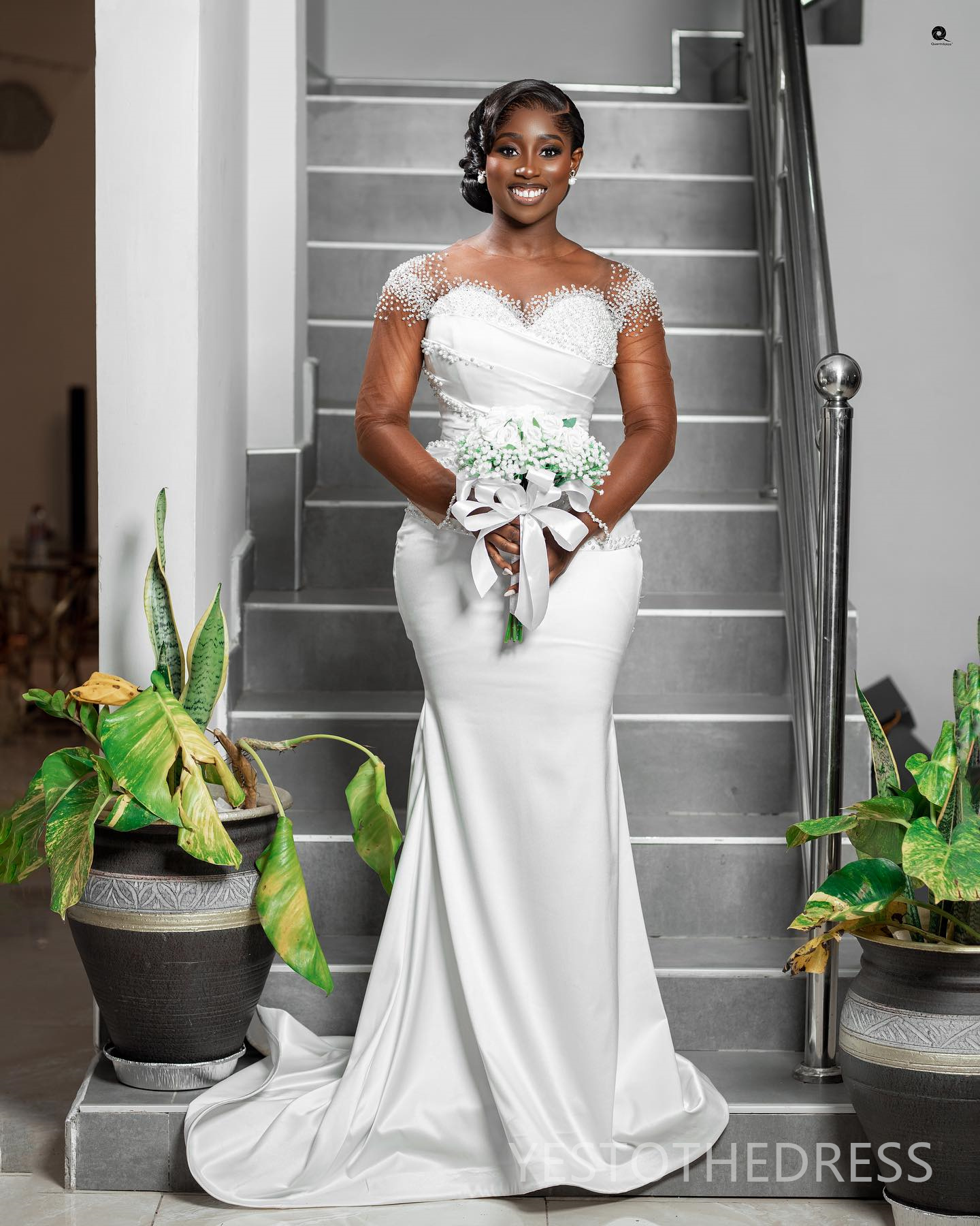 2025 Plus Size Mermaid Wedding Dress Bridal Gowns For Bride Detachable Train Sheer Neck Illusion Long Sleeves Beaded Lace Wedding Gowns For Black Wome