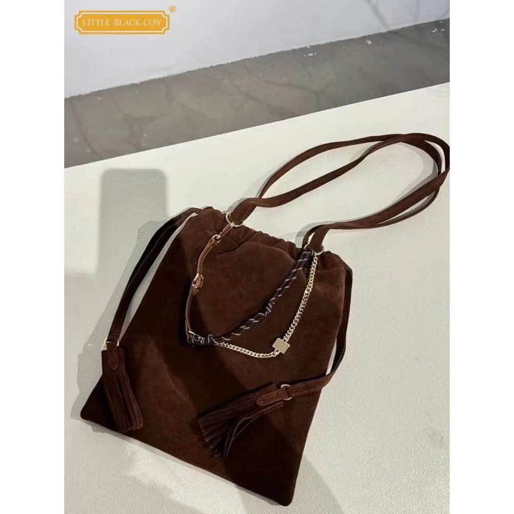 Women's Bags Vintage Drawstring Women Single Shoulder Suede Casual Bag Autumn Large Capacity Design Chain Haruku Ladies Tote Hag