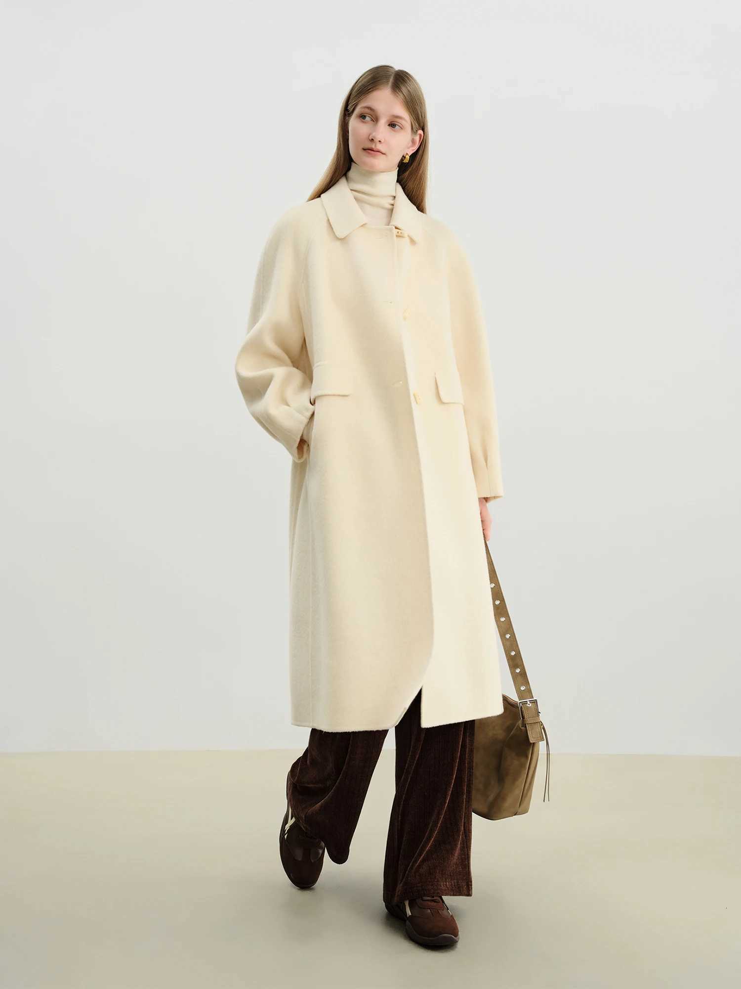 ZIQIAO Craft Studio Soft Pink DoubleFaced Trench Coat for Petite Women Winter 2025 New Arrival 100 Wool Overcoat Wool CoatT251101