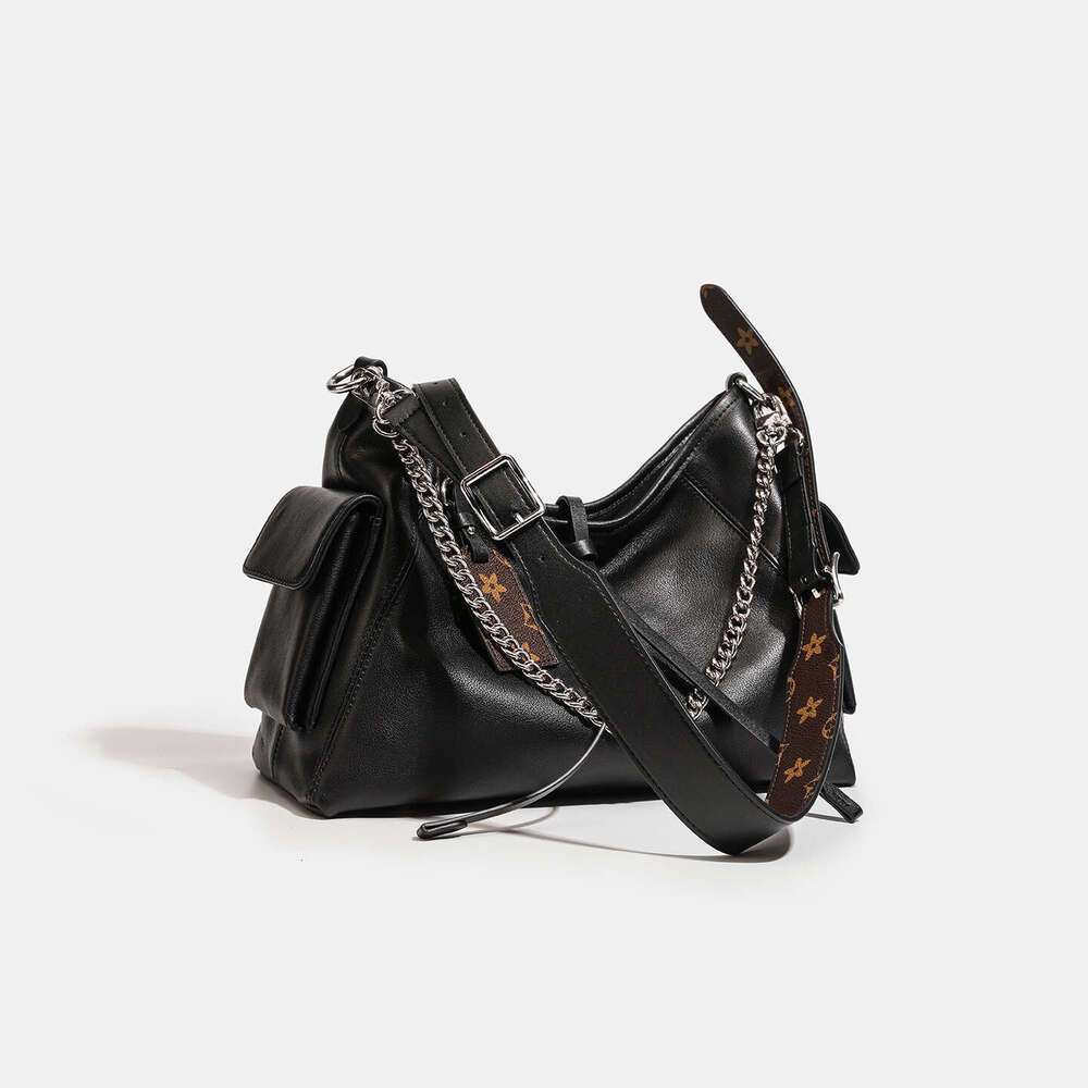 Top Layer Cowhide Genuine Leather Messenger Tote Large Capacity Chain Commuter Black Warrior High-End Feel Single Shoulder Crossbody Bag