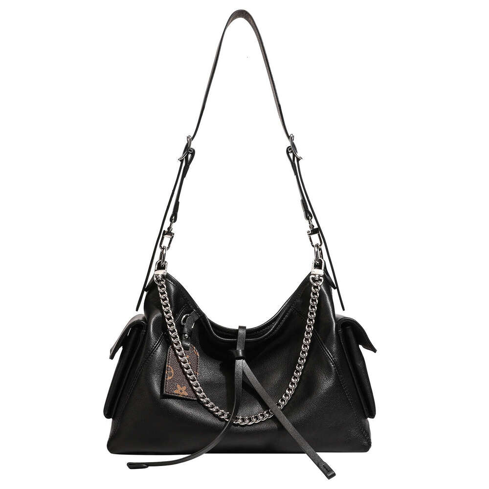 Top Layer Cowhide Genuine Leather Messenger Tote Large Capacity Chain Commuter Black Warrior High-End Feel Single Shoulder Crossbody Bag