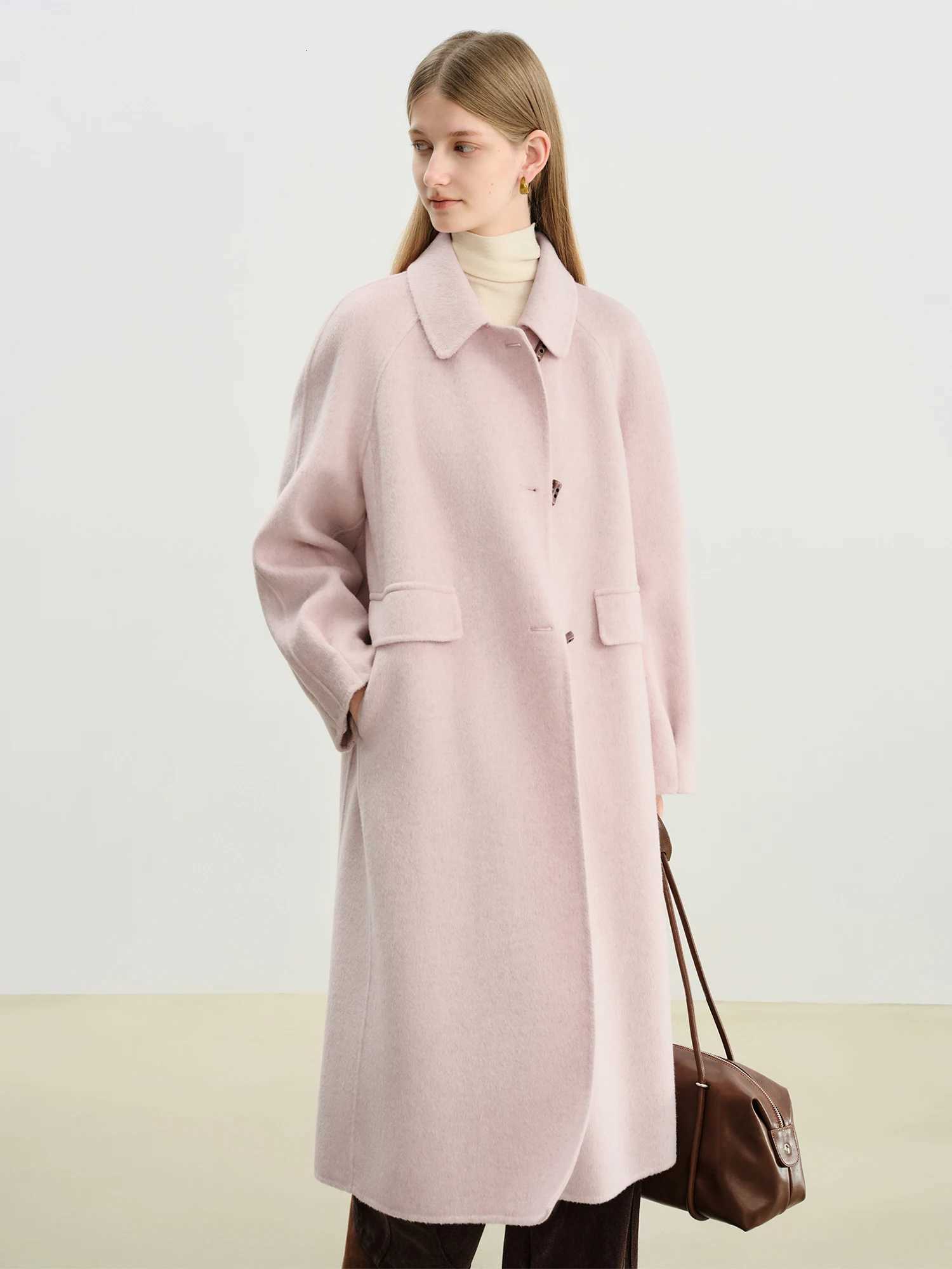 ZIQIAO Craft Studio Soft Pink DoubleFaced Trench Coat for Petite Women Winter 2025 New Arrival 100 Wool Overcoat Wool CoatT251101