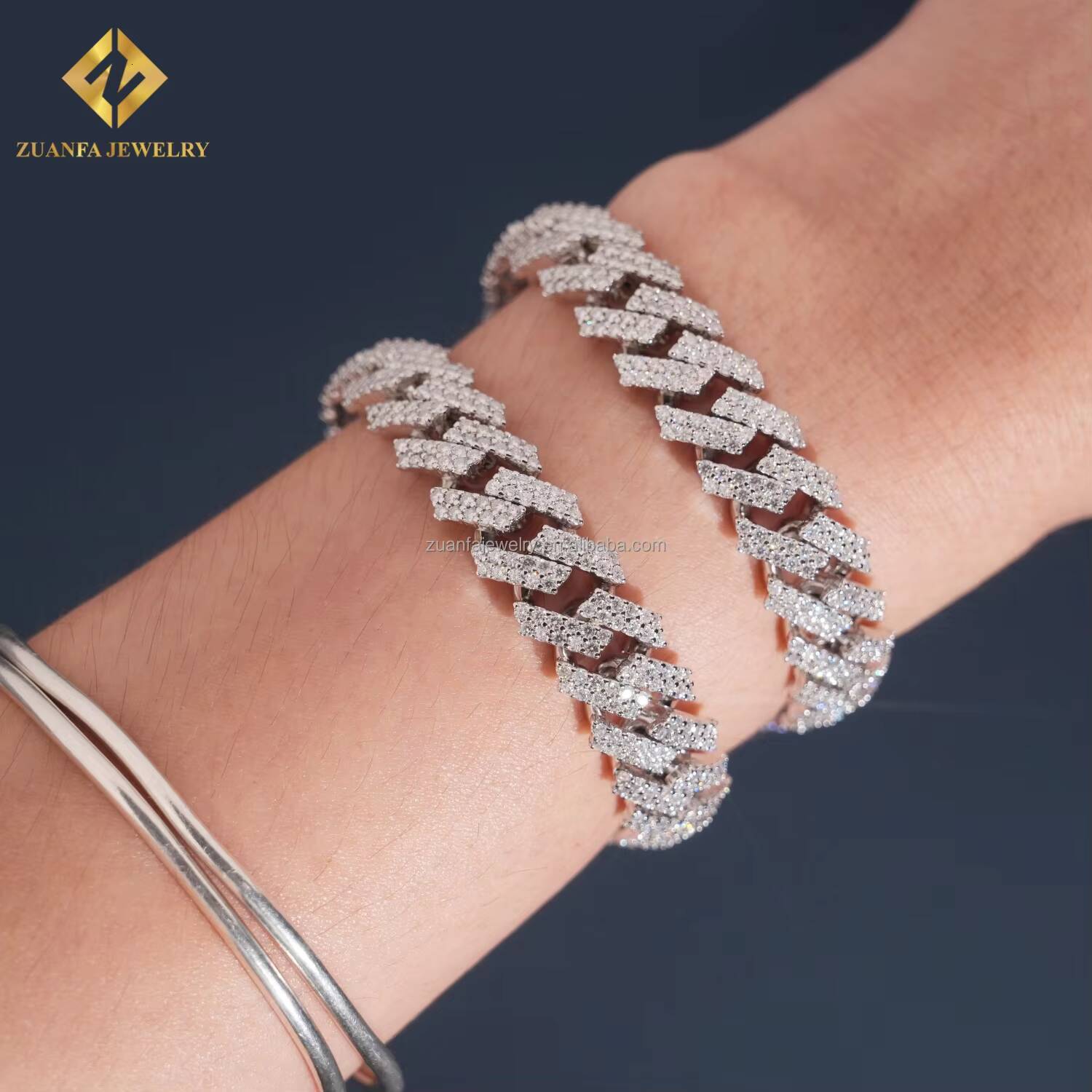 In USA Warehouse Iced Out Hip Hop Silver S925 12mm FL Moissanite Diamond GRA Certificate Miami Cuban Chain Bracelet Man Style