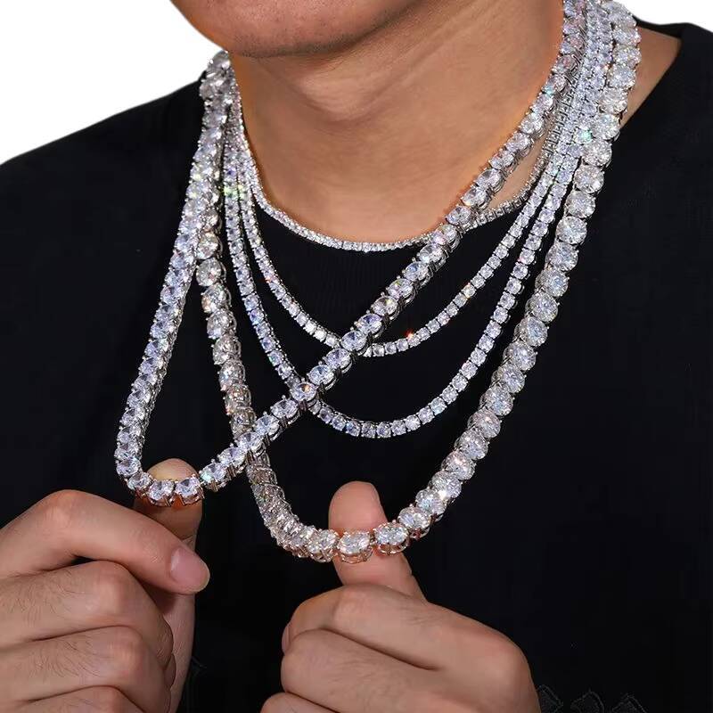 Custom Moissanite Chain Cuban Men 925 Silver Mossanite Diamond Tennis Necklace Chain Moissanite Chain
