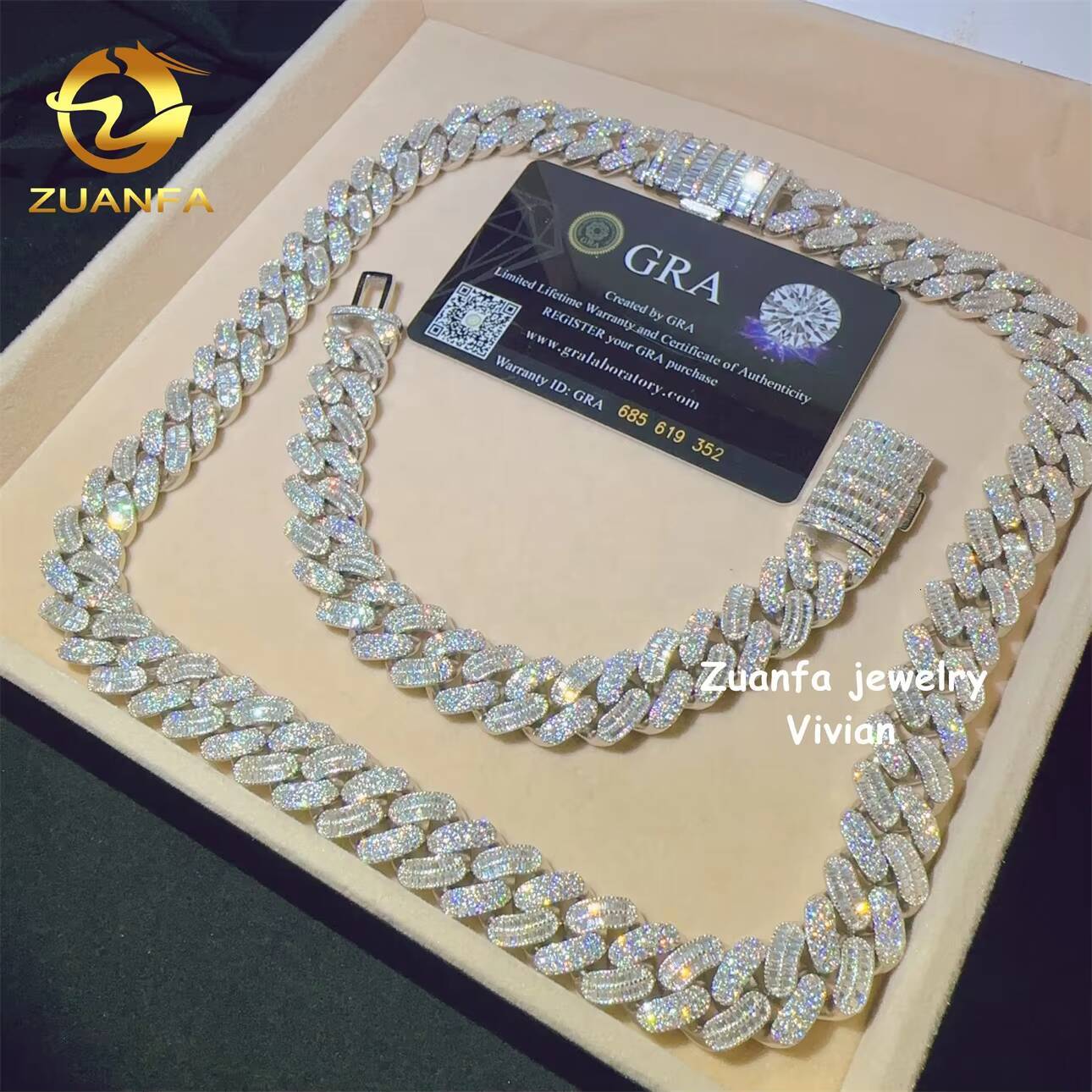 D Color VVS Moissanite Diamond 15mm MoissaniteCuban Iced Out Sterling Silver 925 Hip Hop Fine Jewelry Cuban Link Chain Necklace