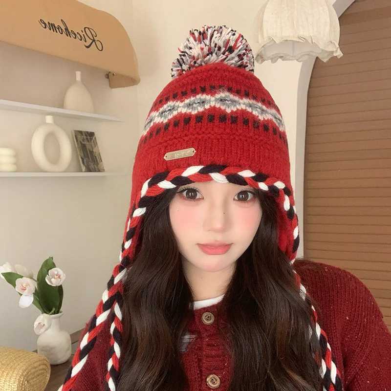 Fair Isle Knit Beanie Women Winter FleeceLined Warm Wool Hat Versatile EarCovering Beanie SoftXJ251101