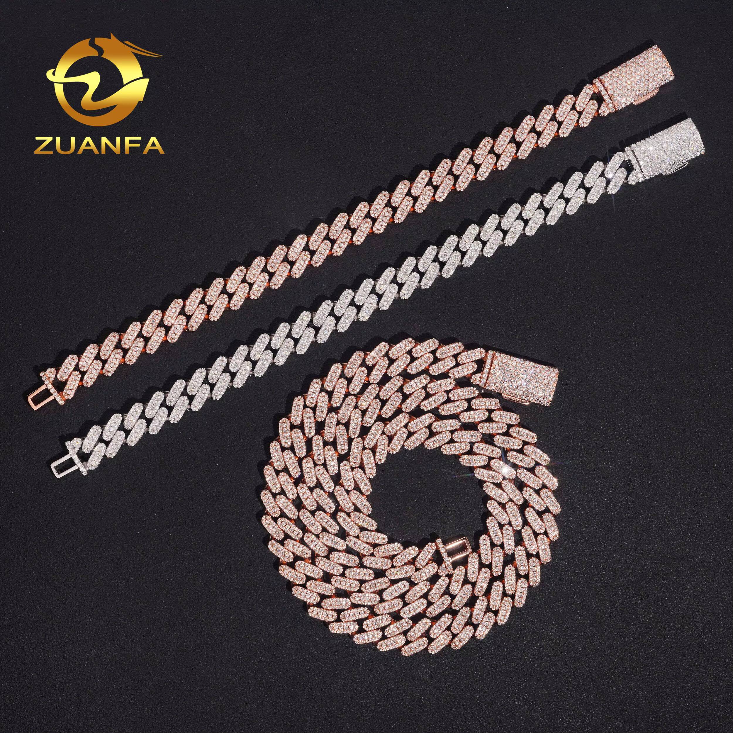 Wholesale 10mm Luxury Hip Hop Jewelry Men Cuban Necklace Sterling Silver Hola Design VVS Moissanite Diamond Cuban Link Chain