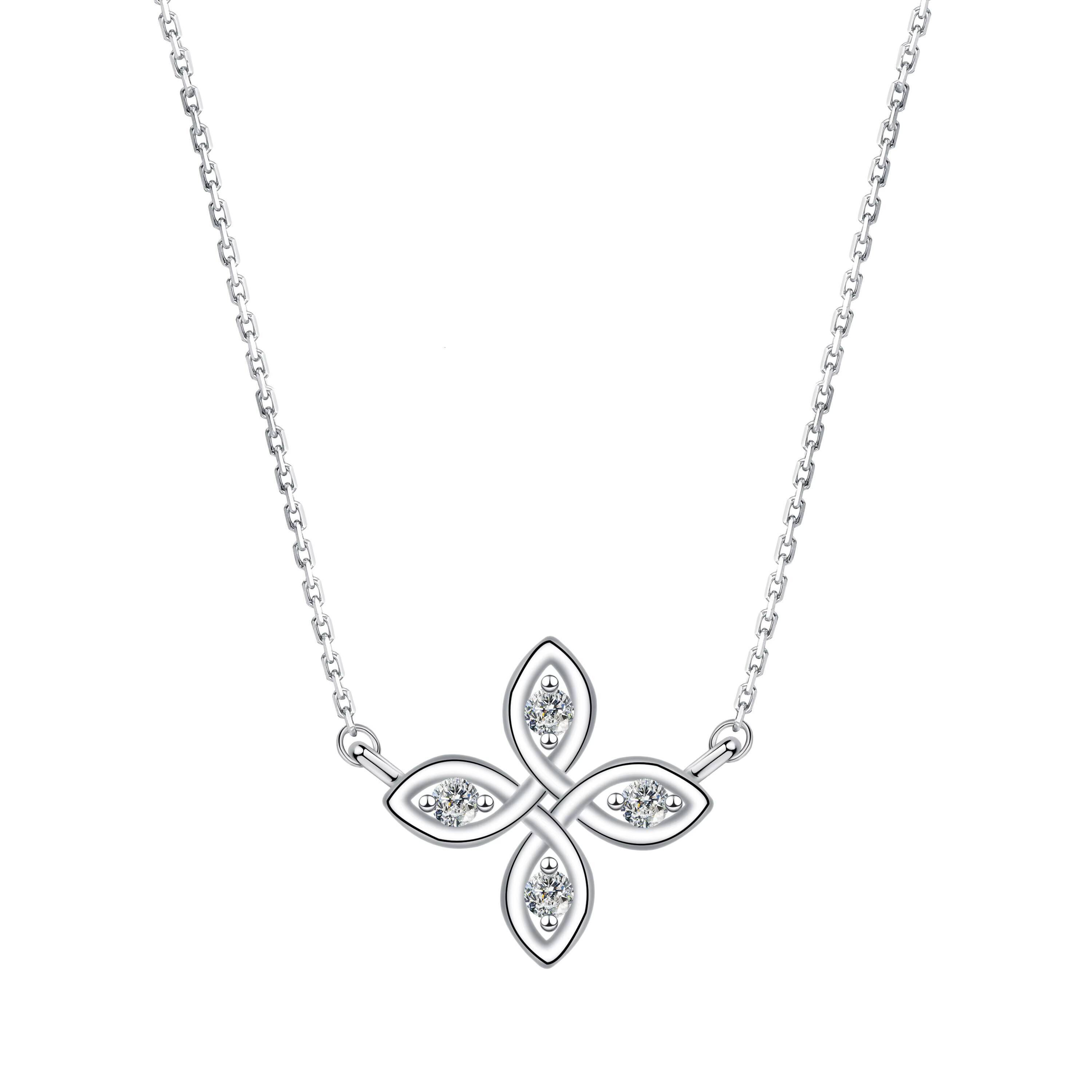 High Quality 925 Sterling Silver Lotus Pendant Rhodium Plated 5A Zircon Women Jewelry Necklace