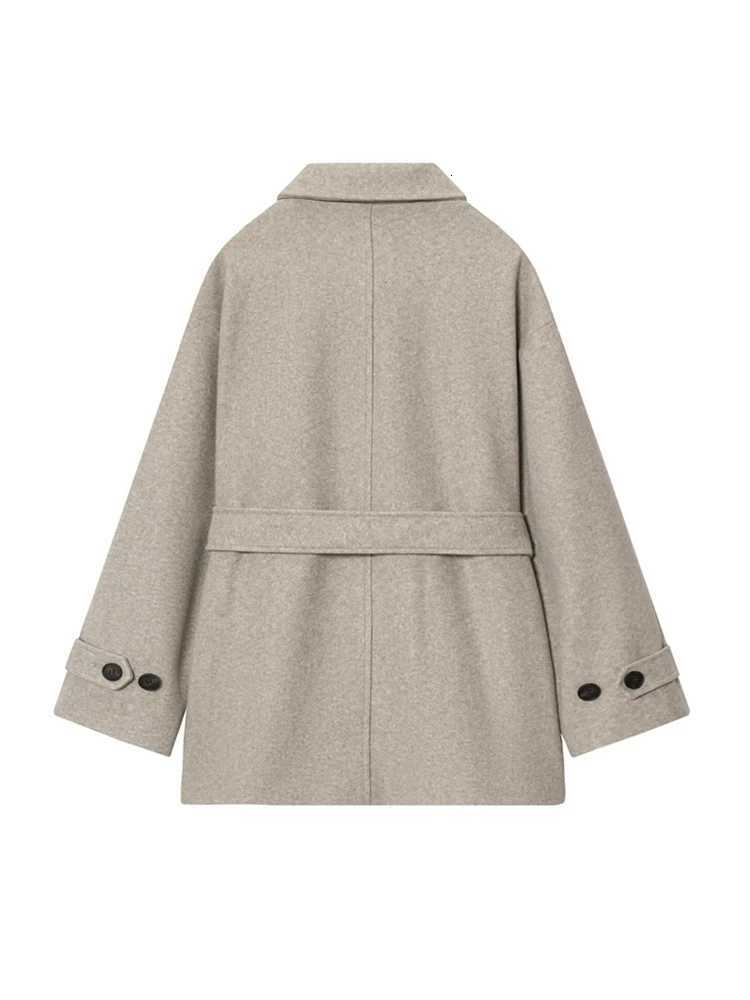 Womens Soft Woolen Coat with Belt DoublePosition Collar Long Sleeve Front Pockets Chic Female Outerwear TopT251101