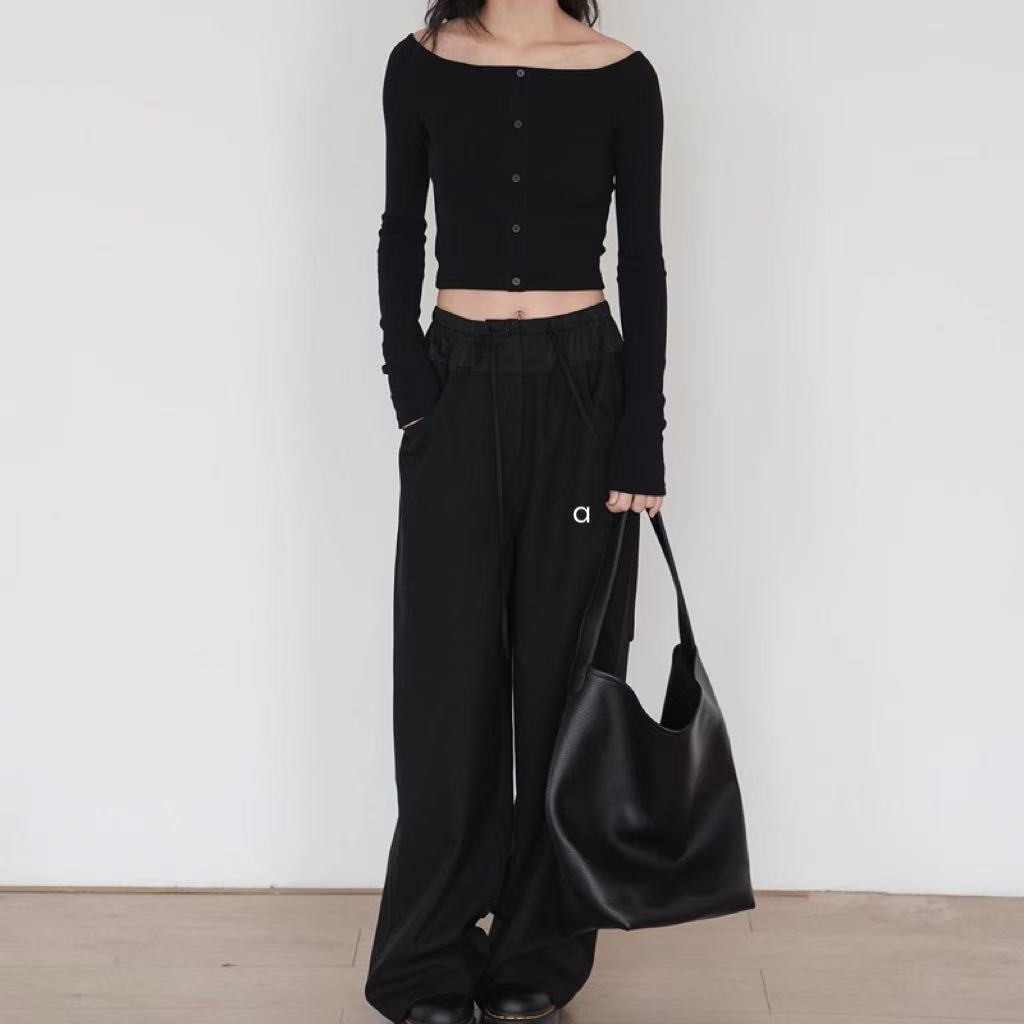 Women Yoga Wear Causal Trouser Joggers Jogging Straight Wide Leg Pants Long High Waist Training Strap Pants