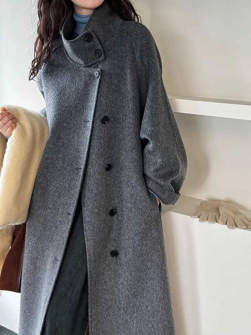 High End Stand Up Collar Woolen Coat For WomenS Autumn And Winter New Mid To Long Style Niche Loose Woolen CoatT251101