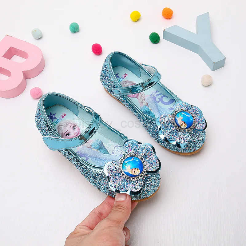 Disney Frozen Princess Elsa Cartoon Soft Sole Sandals Baby Girl Princess Shoes Crystal Shoes Children Flat Girl Leather Shoes H251101