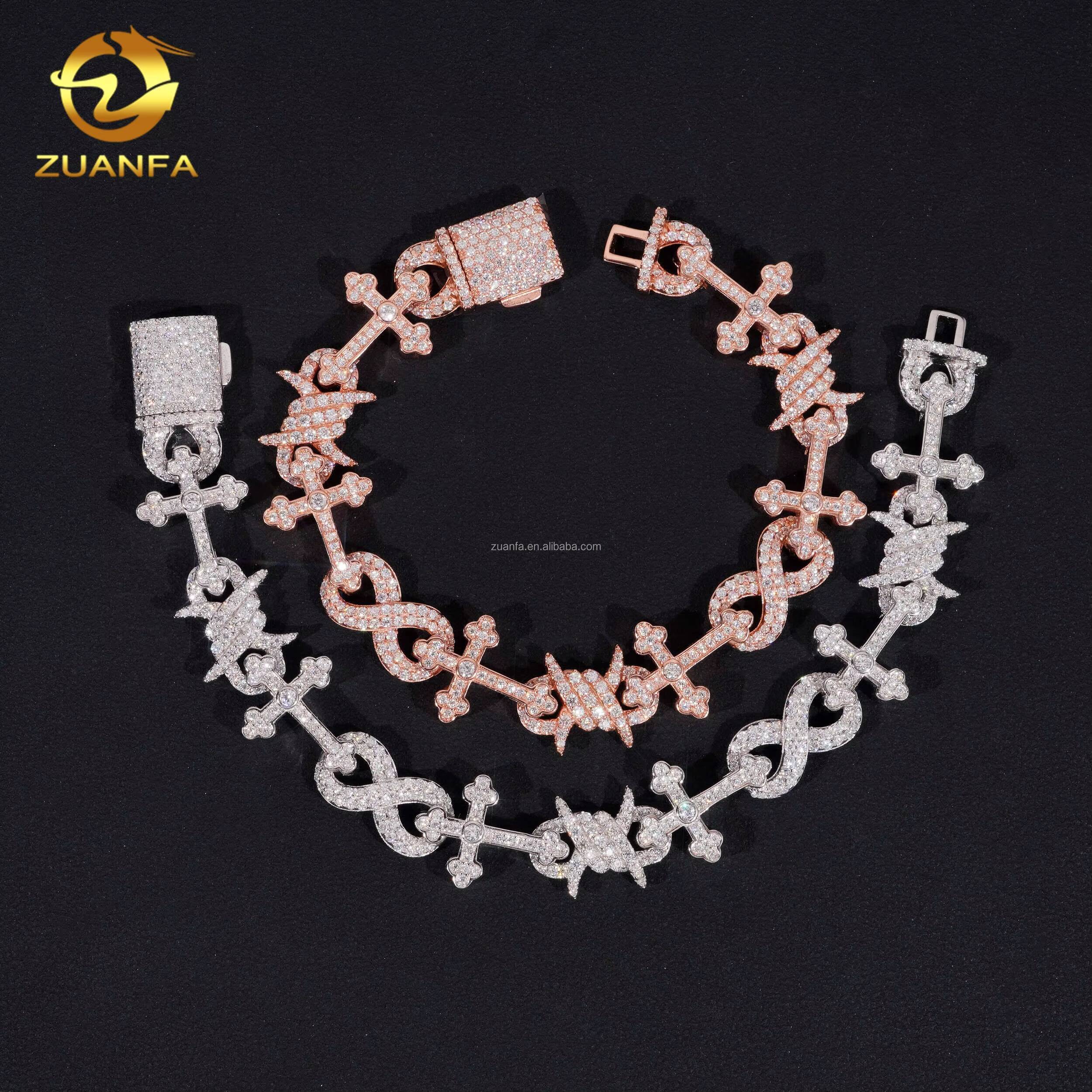 925 Silver VVS Moissanite Diamond New Arrival Hip Hop Style Jewelry Custom Iced Out CrossThorn Infinity Cuban Link Bracelet