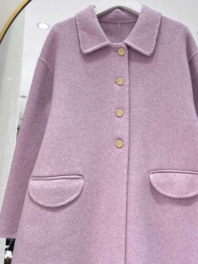 ZMEENNA Womens Mid Length Wool Blend Coat Single Breasted Warm Winter Outerwear Oversized Loose Fit Style Purple ZM4406T251101