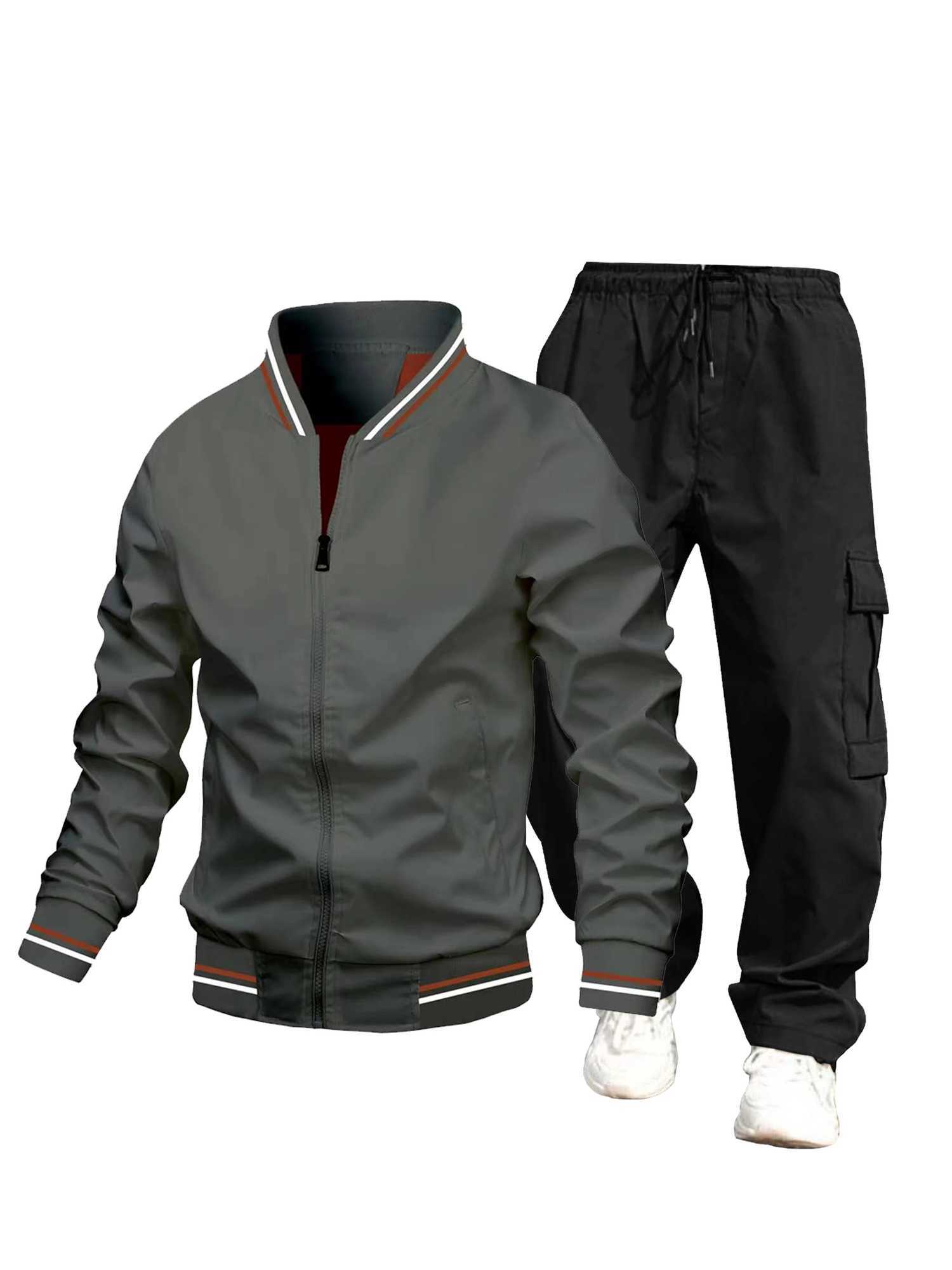 Mens sportswear spring and autumn sportswear set 2piece jacket cargo pants Mens fashionable sportswear size S2XLT251101