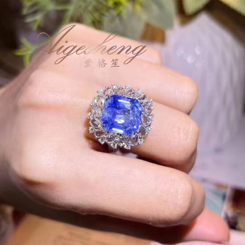 Aigesheng Jewelry Engagement Wedding Ring 18K Real Gold Natural Diamond and Natural Sapphire Ring for Women