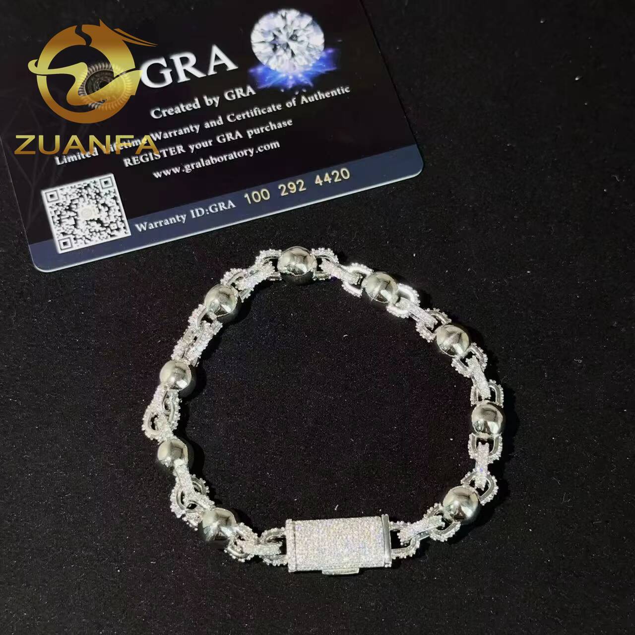 Hip Hop Jewelry Iced Out Moissanite Cuban Bracelet 8mm Ball Link Bracelet 925 Silver Moissanite Bracelet Men Pass Diamond Tester