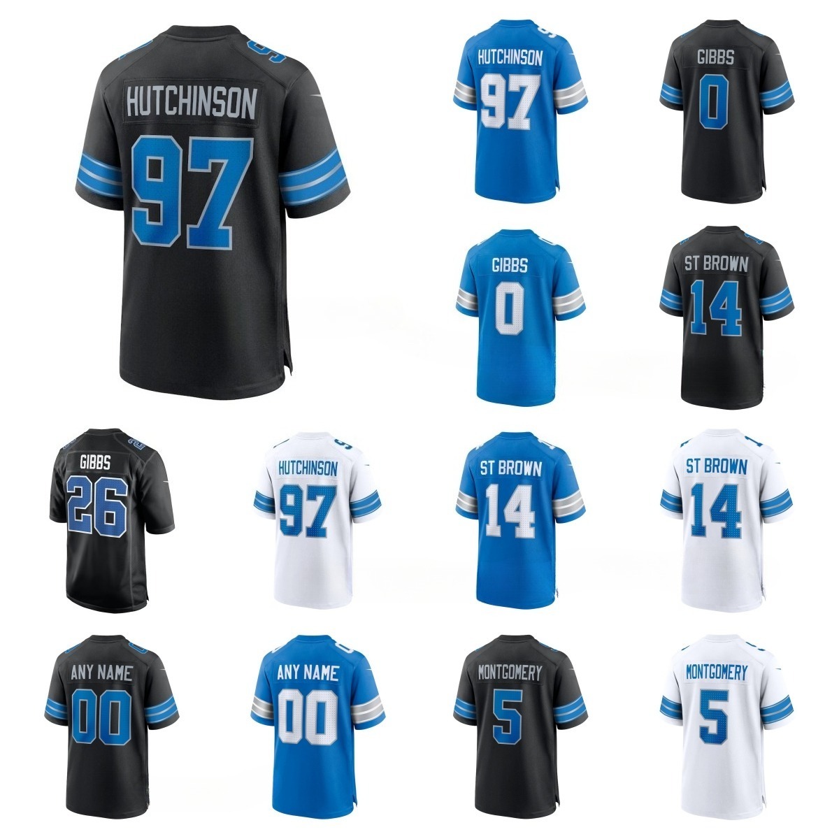 NFL Lions Jahmyr Gibbs Amon-Ra St. Brown Jameson Williams Jahmyr Gibbs Jared Goff David Montgomery Custom Football Jersey