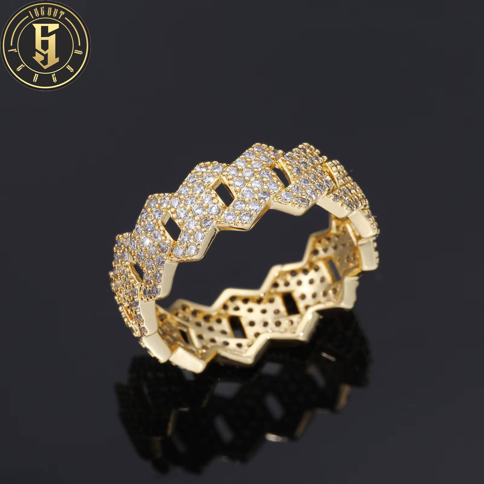 High Quality Classic Hip Hop Jewelry 8mm Gold Plated Brass Prong Setting 5A Cubic Zirconia Cuban Ring for Men
