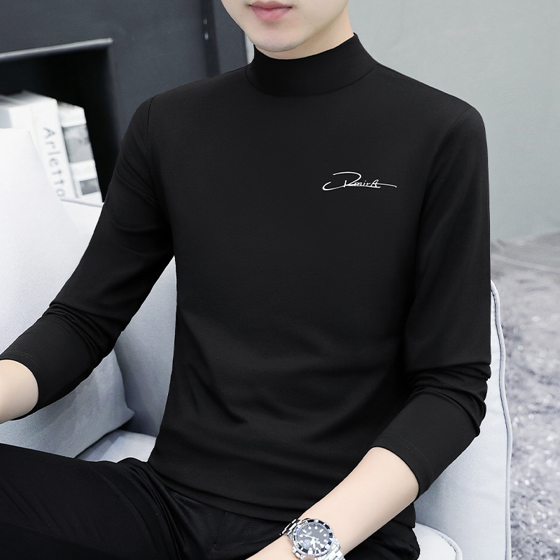 Men's Long Sleeve T-shirt Half Turtleneck Men's Base Shirt Stretch Slim Fit Designer T-shirt Cotton Casual Men's T-shirt Wholesale