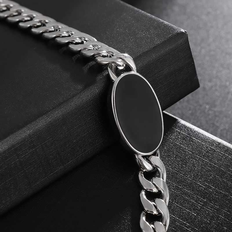 Mens popular stainless steel Cuban chain bracelet black zircon charm cool street party jewelry gift Y250329