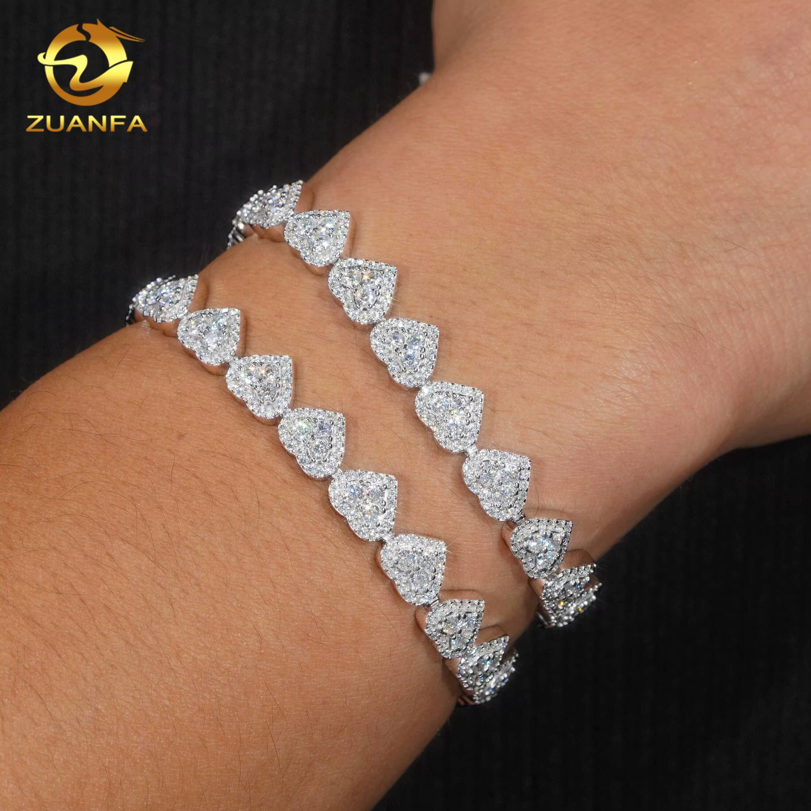 Hot Selling Heart Chain Pass Tester VVS Moissanite 925 Silver Gold Plated Necklace Chain Hip Hop Iced Out Cuban Link