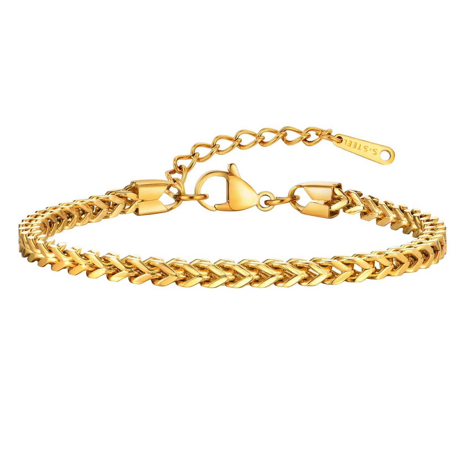 Vnox Square Womens Bracelet Stainless Steel Chain Bracelet Classic Bracelet Trend Jewelry Comes with 3cm Long Chain Y250329