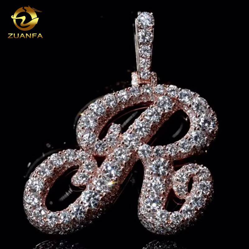 Custom Iced Out Pendant 925 Sterling Silver Moissanite Pass Diamond Tester Sparking Hot Sale Rising Setting Initial Letter Charm
