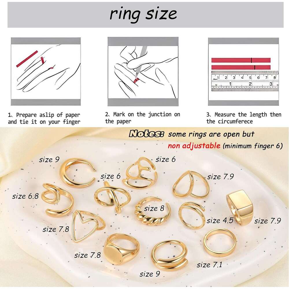 12pcs stackable set women gold plated open stacking knuckle ring adjustable chunky signet rings for gift