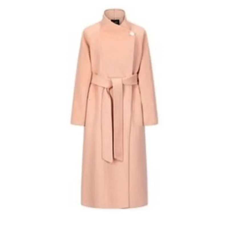 Green Stand collar Woolen Coat Womens Autumn Winter 2025 New Slim Socialite Temperament Knee length Lace up Wool CoatsT251101