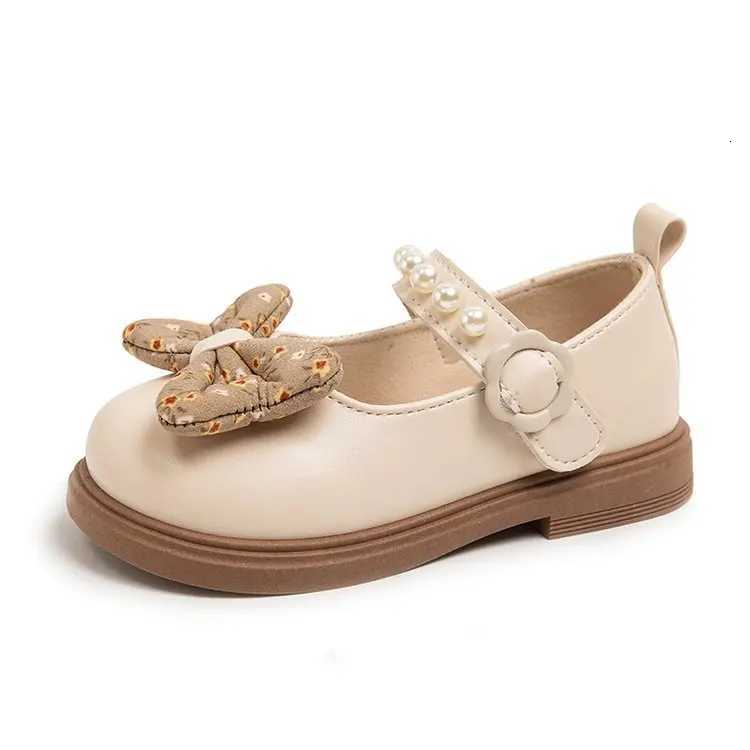 Children Leather Shoes with Cute Sweet Bow Girls Princess Flat Shoes 2024 New Fashion Kids Casual Shoes Soft Sole Simple PearlT251101