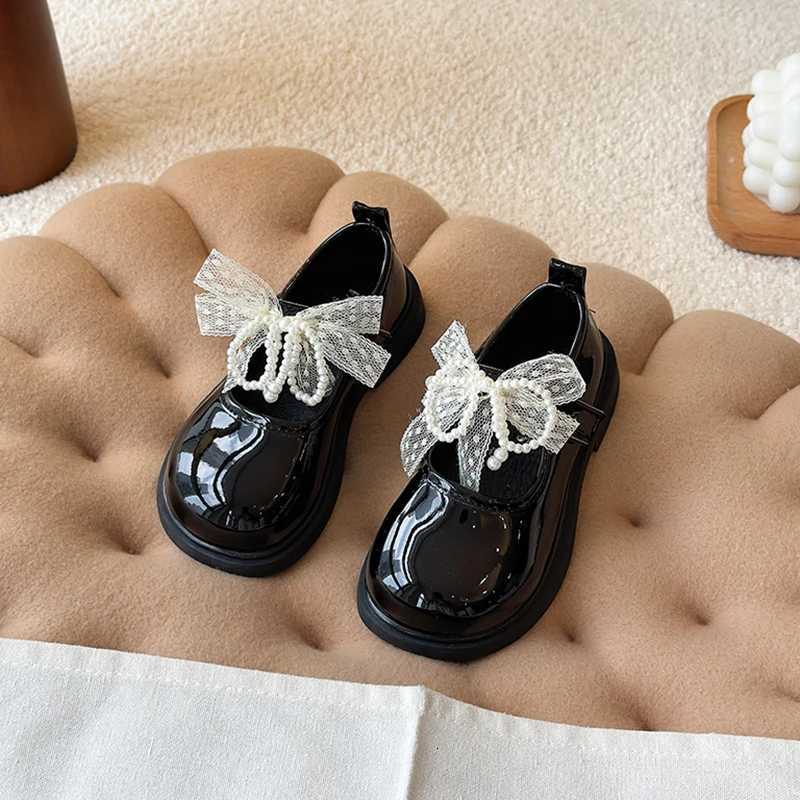Spring Autumn Girls Performance Leather Shoes Fashion Lolita Kids Princess Mary Jane Shoes Chic Lace Bowknot Children Flat ShoesT251101