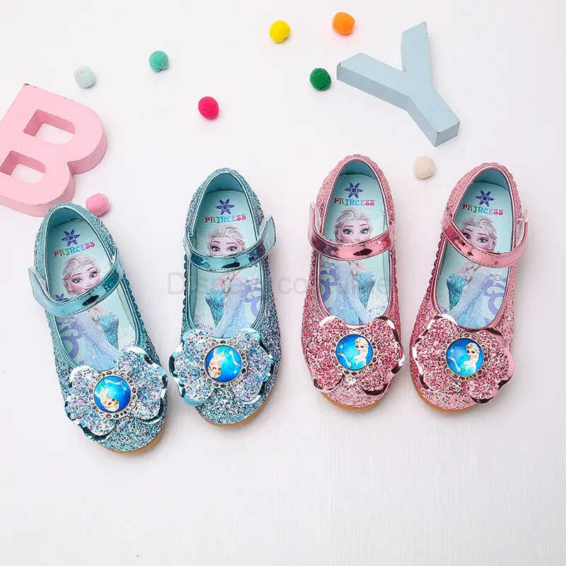 Disney Frozen Princess Elsa Cartoon Soft Sole Sandals Baby Girl Princess Shoes Crystal Shoes Children Flat Girl Leather Shoes H251101