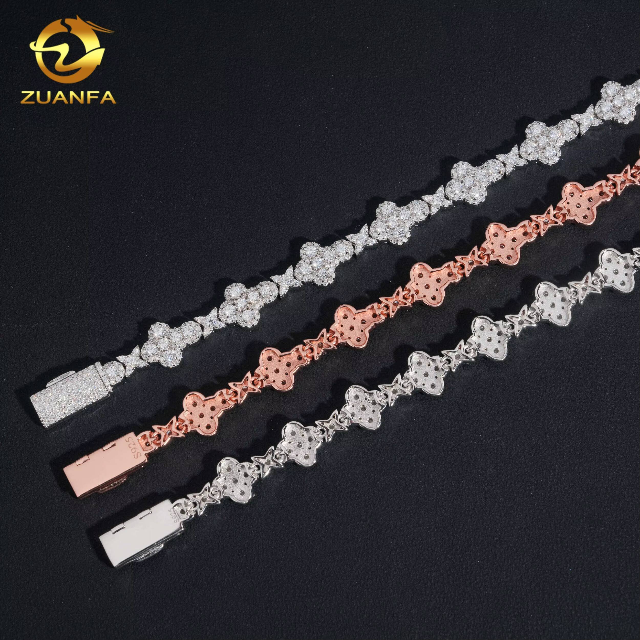 Iced Out Hip Hop Pass Diamond Test VVS Moissanite Cuban Link Bracelet 925 Sterling Silver Gold Plated Cross Linked Men Bracelet