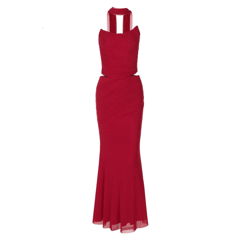 Amazon Cross-Border New Sexy Double-Layer Mesh Tube Top Slim Fit Bodycon Elegant Long Skirt Two-Piece Set 3dcb