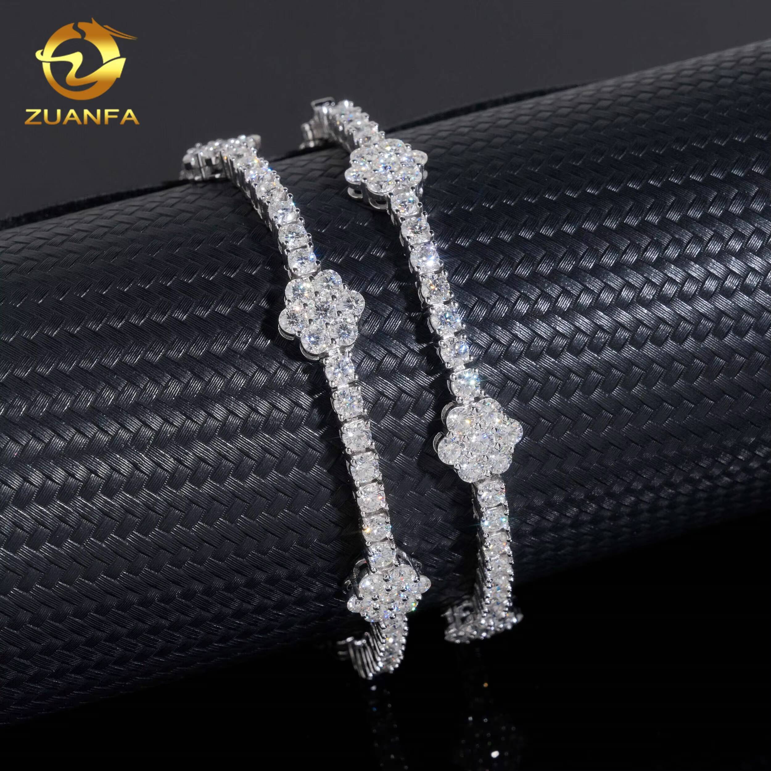 Iced Out 3mm Flower Tennis Bracelet 925 Silver Moissanite Diamond Tennis Fashion Tennis Bracelet Hip Hop Jewelry for Men Women