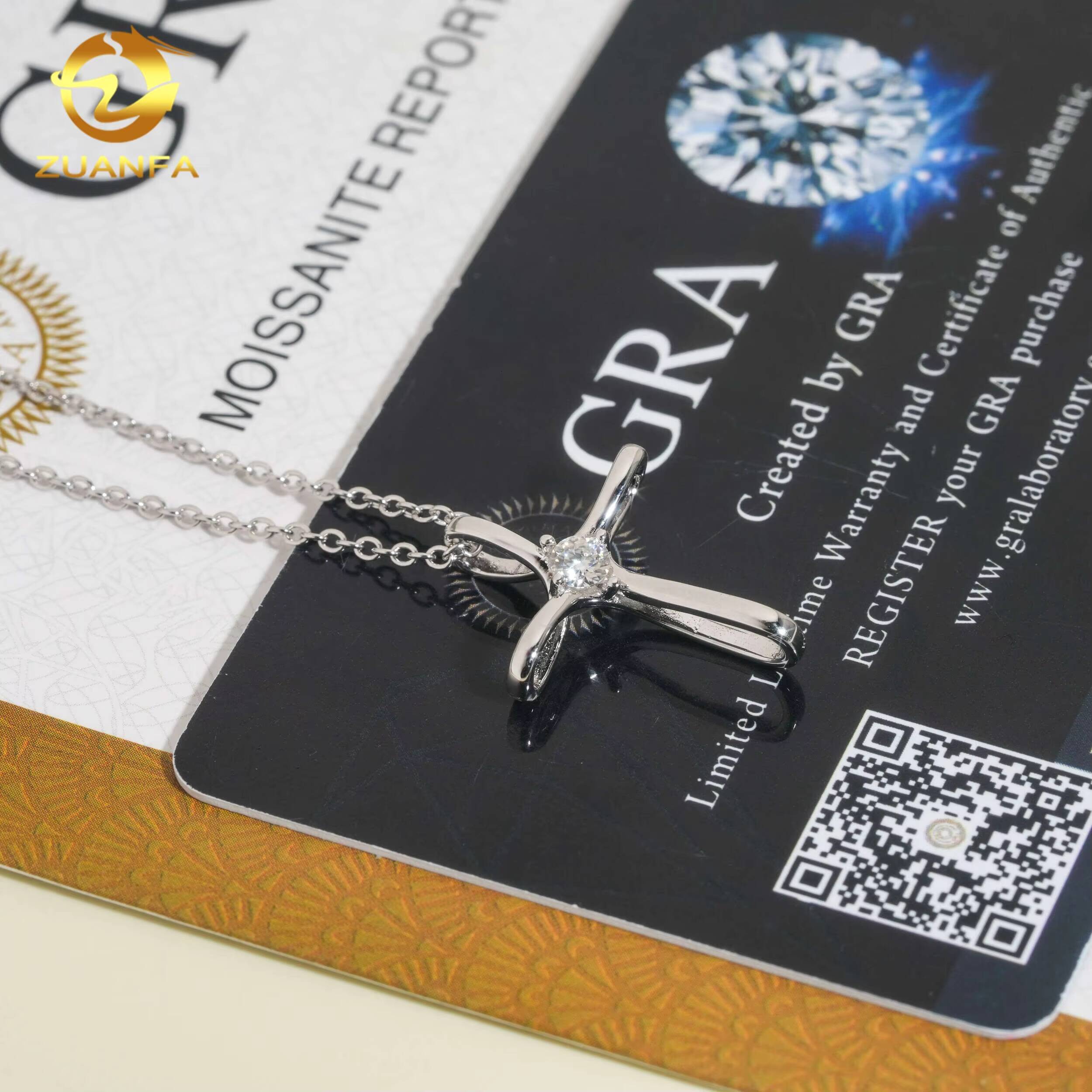Solid 925 Silver Moissanite Jewelry Iced Out Cross Moissanite Necklace for Women Wedding Gift Bling Fashion Cross Necklace